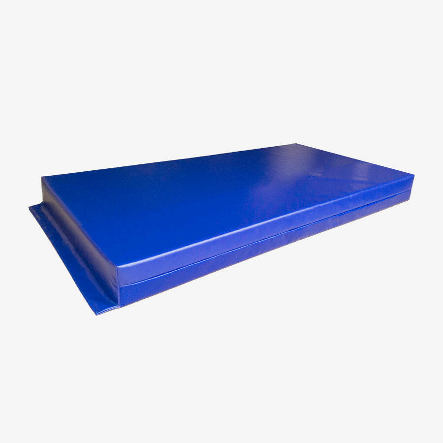 a blue waterproof mattress made out of crib 7 pvc farbic on a white background.